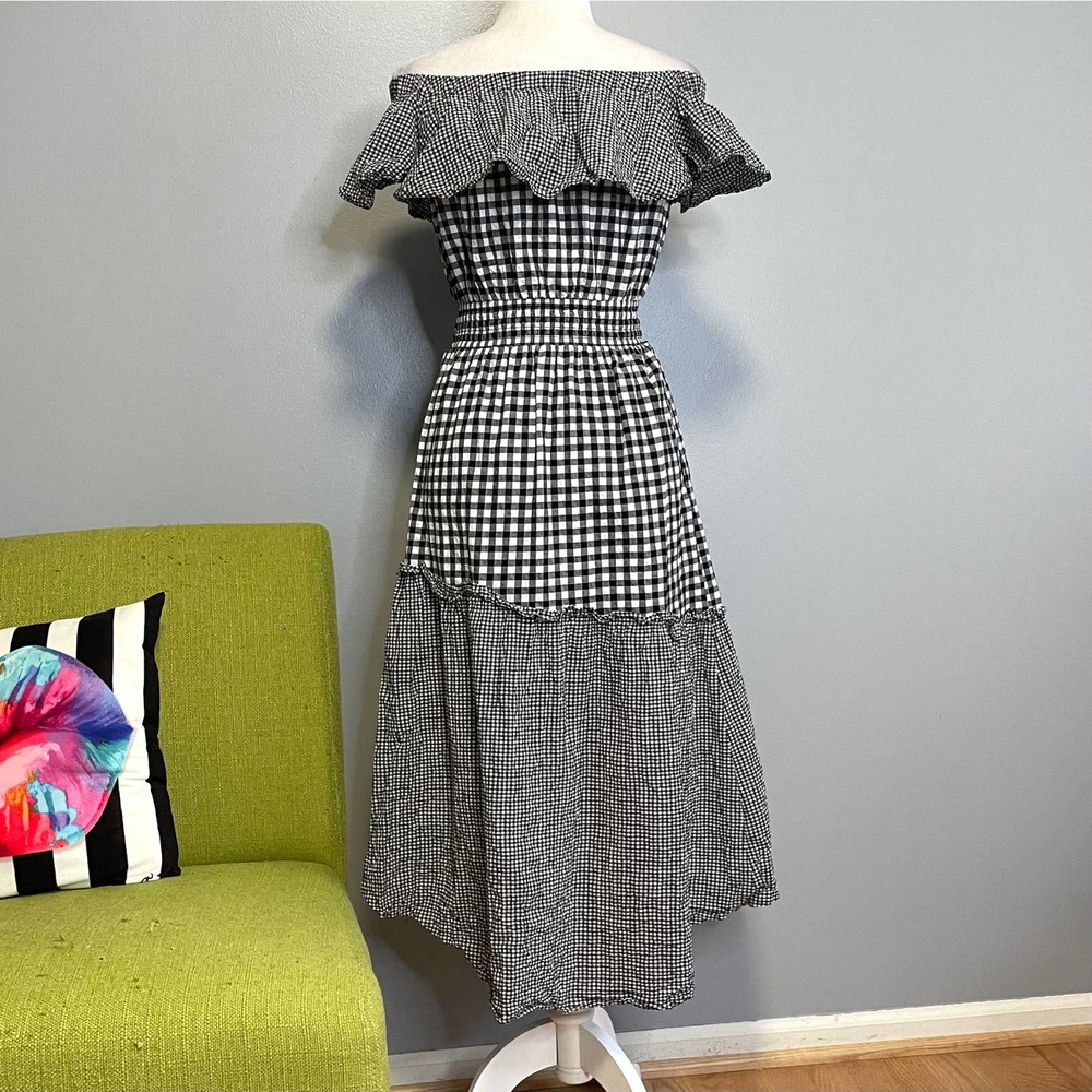 Rachel Roy Ava Black White Gingham Ruffle Off the Shoulder Dress - Picture 6 of 7